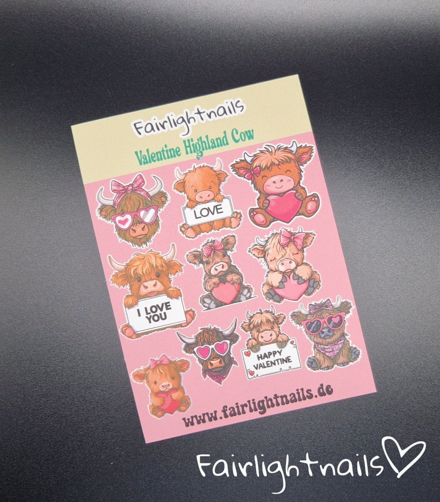 Valentine Highland Cow Fairlightnails